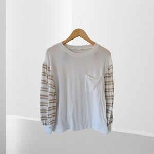 ALL IN FAVOR  Knit Sweater Ivory‎ louse White Beige Stripe Medium